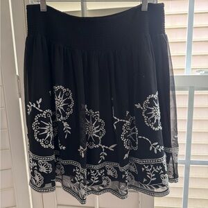Elegant Black Skirt with White Embroidery